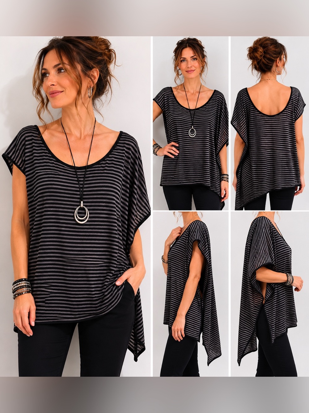 NWT Matti Mamane Asymmetrical Stripe Tunic Poncho Top Medium